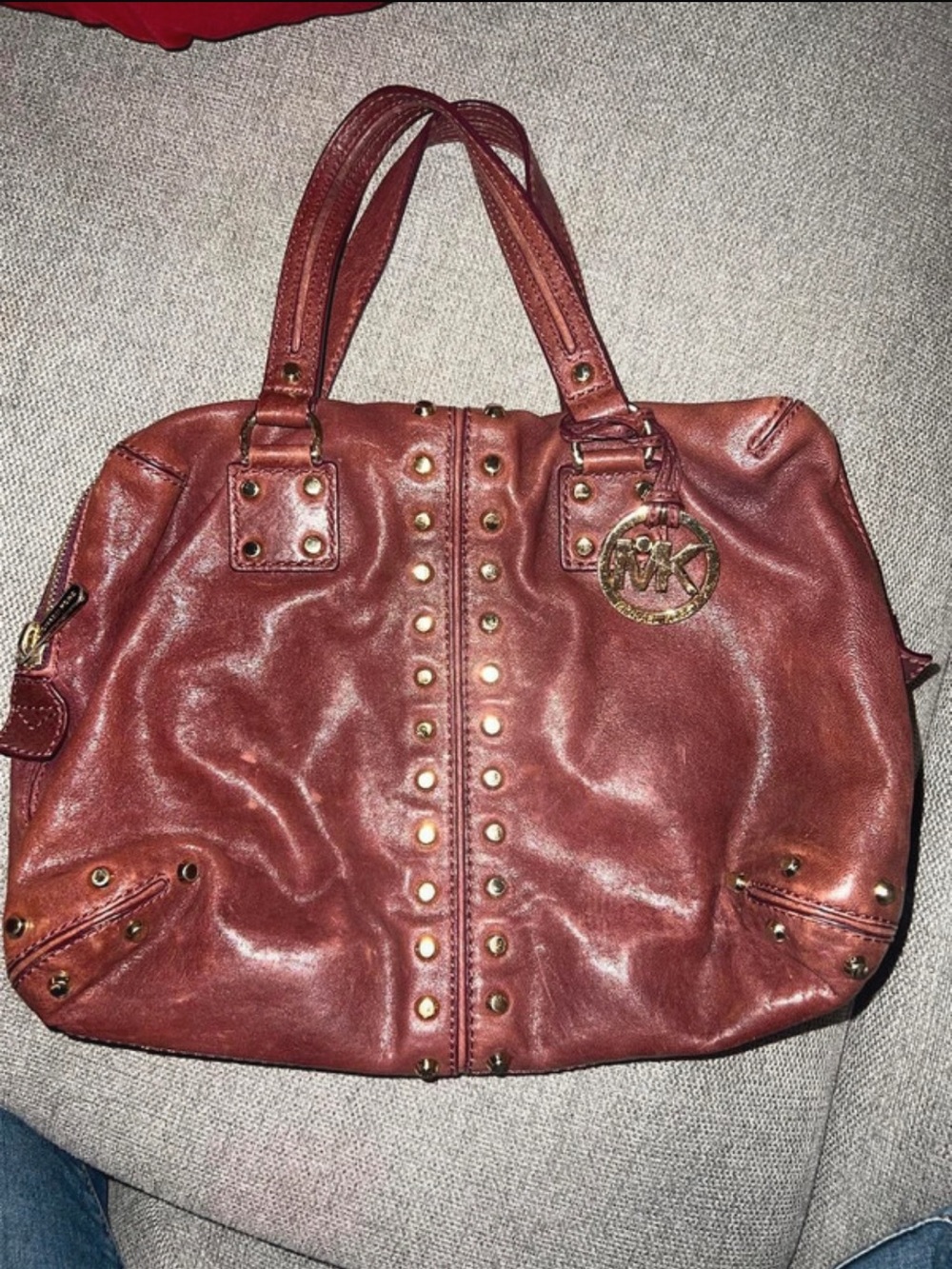 Michael Kors Burgundy Studded Leather Hobo Bag